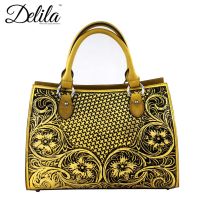 LEA-6013 Delila 100% Genuine Leather Tooled Collection-Yellow