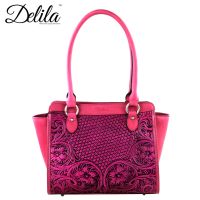 LEA-6014 Delila 100% Genuine Leather Tooled Collection-Hot Pink