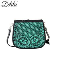 LEA-6015 Delila 100% Genuine Leather Tooled Collection-Turquoise