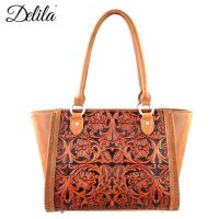 LEA-6017 Delila 100% Genuine Leather Tooled Collection-Brown