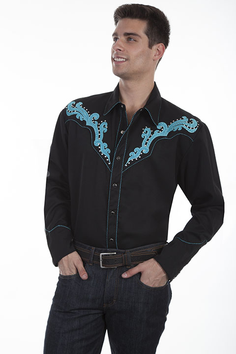Legends Embroidered Scroll Shirt With Metal Studs.P-837