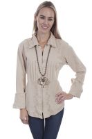 Cantina Collection Peruvian 100% cotton long sleeve kahaki blouse with hidden button. PSL186