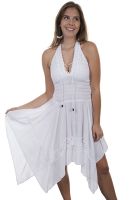 Cantina Collection By Scully, White captivating halter cotton dress with crochet overlay.