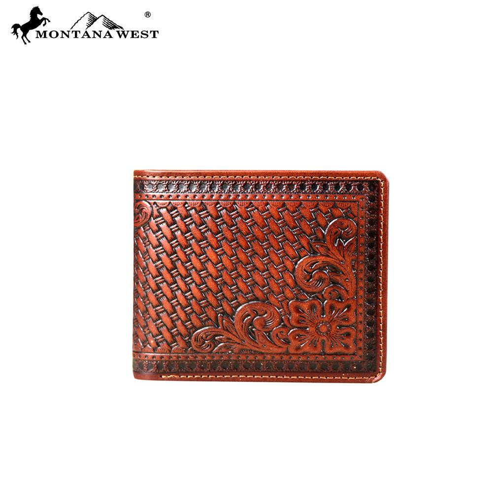 Genuine Tooled Leather Collection Phone Charging Men&#39;s Wallet PWS-W004