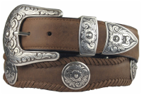 Western Floral Scalloped Hand-Sewn Genuine Leather Western Concho Belt by Diamond V Texas Star