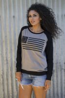 American Flag Baseball Tee T-1813 Ash/Black