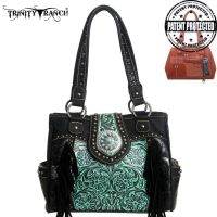 TR04G-8036A Trinity Ranch Tooled Design Concealed Handgun Collection Handbag-BLK