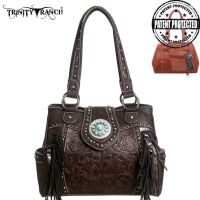 TR04G-8036A Trinity Ranch Tooled Design Concealed Handgun Collection Handbag-Coffee