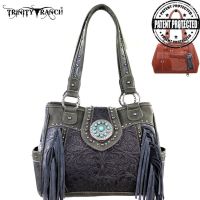 TR04G-8036A Trinity Ranch Tooled Design Concealed Handgun Collection Handbag-Grey