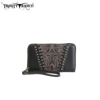 TR12-W003 Montana West Trinity Ranch Tooled Design Wallet-Black