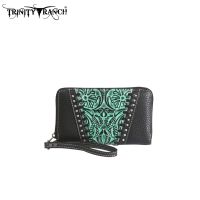 TR12-W003 Montana West Trinity Ranch Tooled Design Wallet-Turquoise