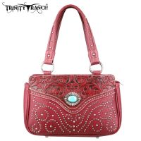 TR14-8247 Montana West Trinity Ranch Tooled Design Handbag-Burgundy