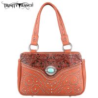 TR14-8247 Montana West Trinity Ranch Tooled Design Handbag-Brown