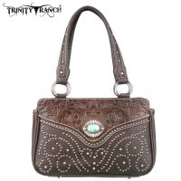 TR14-8247 Montana West Trinity Ranch Tooled Design Handbag-Coffee