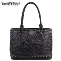 TR15-L8317  Trinity Ranch Tooled Design Collection Handbag-Blk/Grey