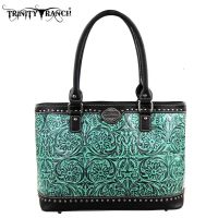 TR15-L8317 Montana West Trinity Ranch Tooled Design Collection Handbag-Blk/TQ