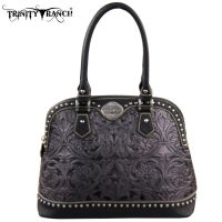 TR15-L8568 Montana West Trinity Ranch Tooled Design Collection Handbag-Grey