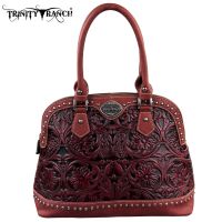 TR15-L8568 Montana West Trinity Ranch Tooled Design Collection Handbag-Burgundy