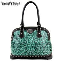 TR15-L8568 Montana West Trinity Ranch Tooled Design Collection Handbag-BK/TQ