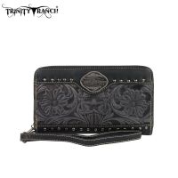 TR15-W003 Montana West Trinity Ranch Tooled Design Wallet-Black