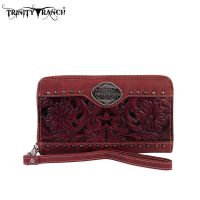 TR15-W003 Montana West Trinity Ranch Tooled Design Wallet-Burgundy