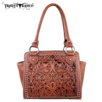 TR18-L8250 Montana West Trinity Ranch Tooled Design Collection Handbag-Brown