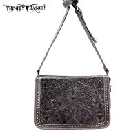 TR18-L8316 Montana West Trinity Ranch Tooled Design Collection Messenger Bag-Black