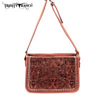 TR18-L8316 Montana West Trinity Ranch Tooled Design Collection Messenger Bag-Brown