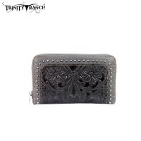 TR18-W003 Montana West Trinity Ranch Tooled Design Wallet-Black
