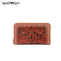 TR18-W003 Montana West Trinity Ranch Tooled Design Wallet-Brown