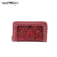 TR18-W003 Montana West Trinity Ranch Tooled Design Wallet-Red