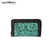 TR18-W003 Montana West Trinity Ranch Tooled Design Wallet-Turquoise