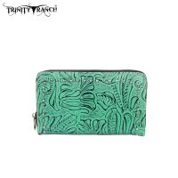 TR22-W003 Montana West Trinity Ranch Tooled Design Wallet-BK/TQ