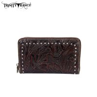 TR22-W003 Montana West Trinity Ranch Tooled Design Wallet-Coffee