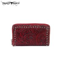 TR22-W003 Montana West Trinity Ranch Tooled Design Wallet-Red