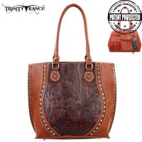 TR23G-8570 Montana West Trinity Ranch Tooled Design Concealed Handgun Handbag-Brown
