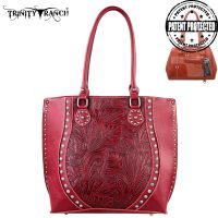 TR23G-8570 Montana West Trinity Ranch Tooled Design Concealed Handgun Handbag-Red