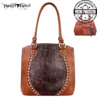 TR23G-8571 Montana West Trinity Ranch Tooled Design Concealed Handgun Handbag-Brown