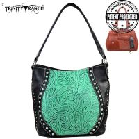 TR23G-916 Montana West Trinity Ranch Tooled Design Concealed Handgun Handbag-Black