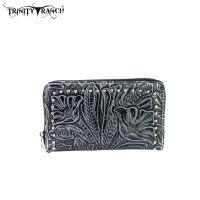 TR24-W003 Montana West Trinity Ranch Tooled Design Wallet-Black