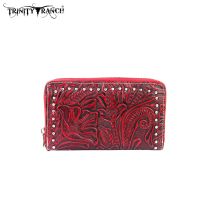 TR24-W003 Montana West Trinity Ranch Tooled Design Wallet-Red