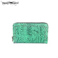 TR24-W003 Montana West Trinity Ranch Tooled Design Wallet-Turquoise