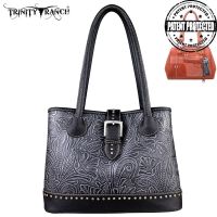 TR24G-L8563 Montana West Trinity Ranch Tooled Design Concealed Handgun Collection Handbag-Black