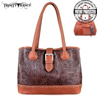 TR24G-L8563 Montana West Trinity Ranch Tooled Design Concealed Handgun Collection Handbag-Brown