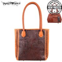 TR25G-8561 Montana West Trinity Ranch Tooled Design Concealed Handgun Collection Handbag-Brown