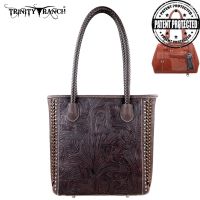 TR25G-8561 Montana West Trinity Ranch Tooled Design Concealed Handgun Collection Handbag-Coffee