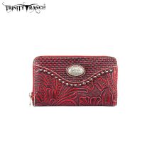 TR26-W003 Montana West Trinity Ranch Tooled Design Wallet-Red