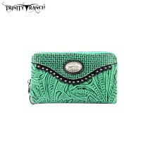 TR26-W003 Montana West Trinity Ranch Tooled Design Wallet-Turquoise