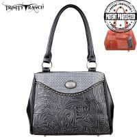 TR26G-L8036 Montana West Trinity Ranch Tooled Design Concealed Gandgun Collection Handbag-Black
