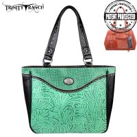 TR26G-L8317 Montana West Trinity Ranch Tooled Design Concealed Gandgun Collection Handbag-Turquoise